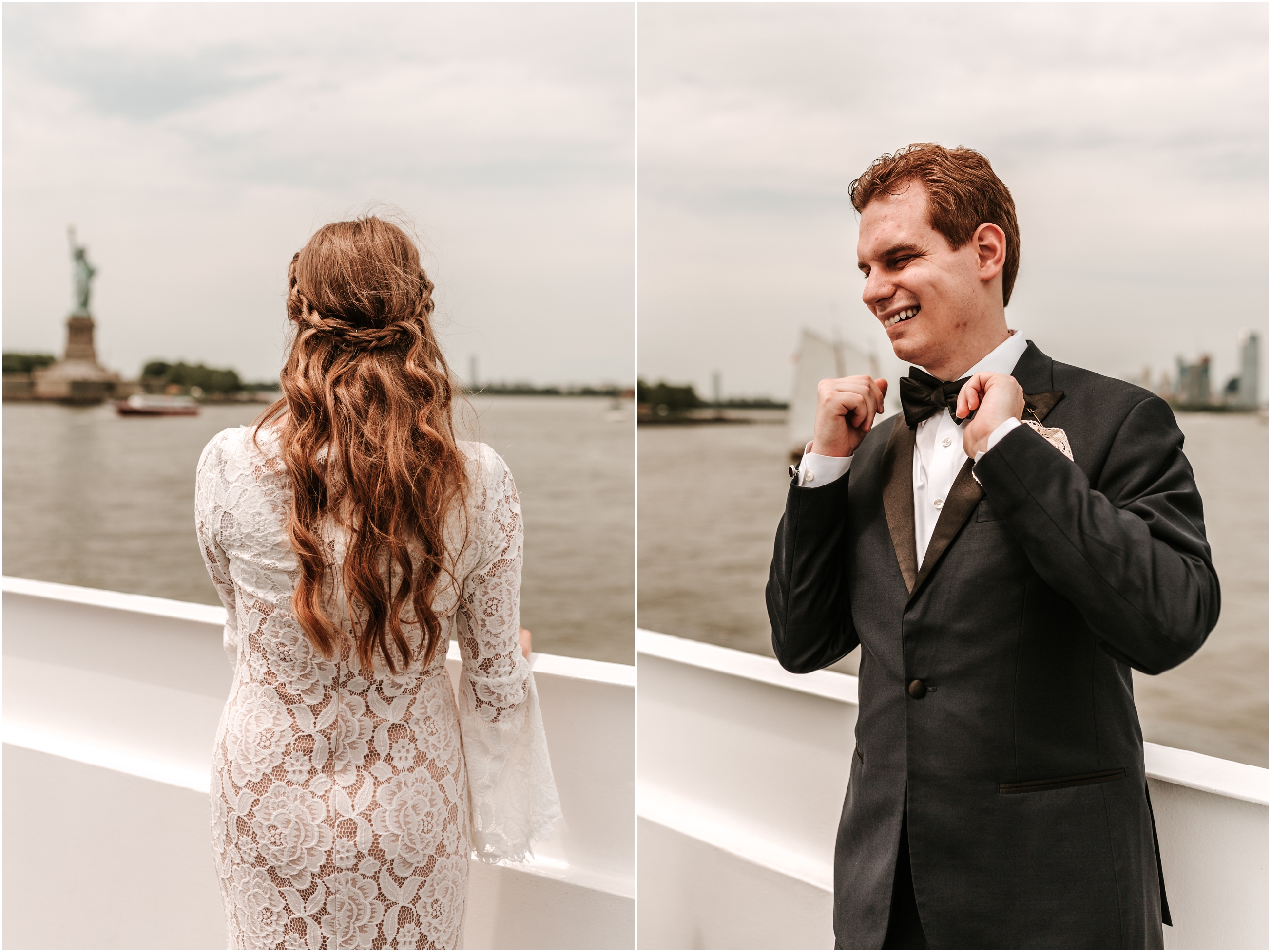 Manhattan Yacht Cruise Spring Bride Groom Wedding New Jersey Photographer