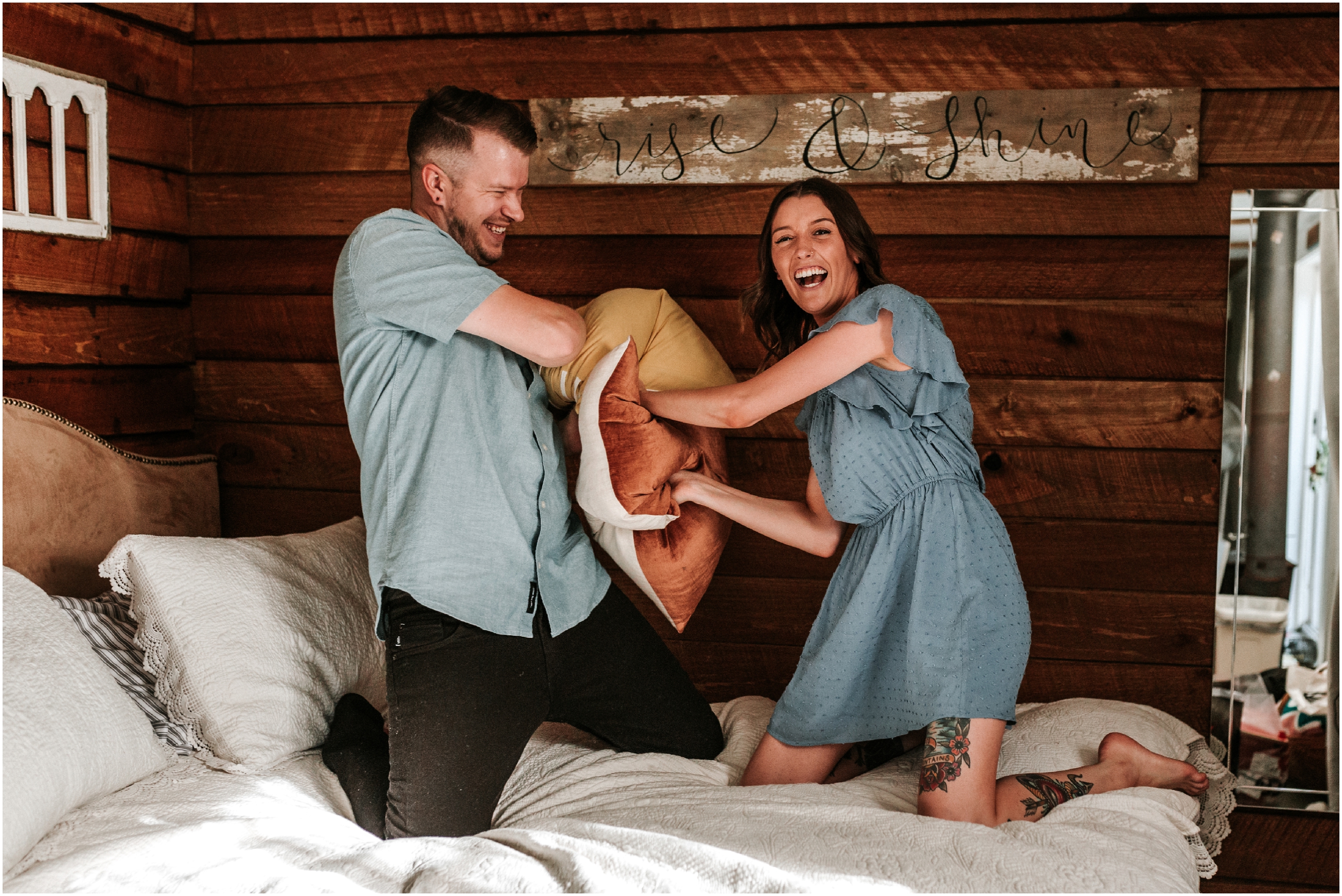 Sellersville Doylestown Pennsylvania In Home Pillow Fight Farm Engagement Session New Jersey Wedding Photographer
