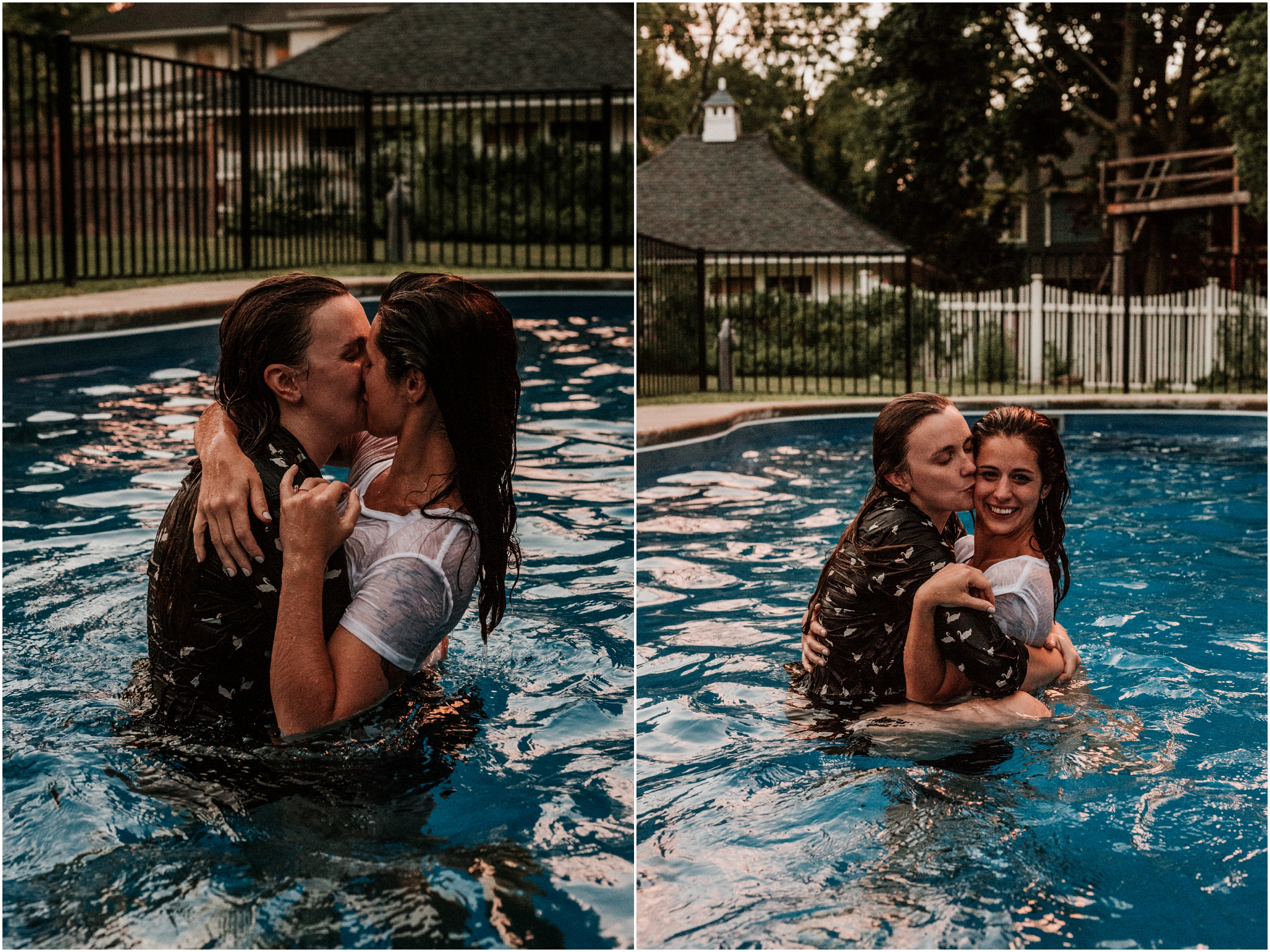 Montclair NJ Dog In Home Garden Pool Champagne Fight Engagement Session New Jersey Wedding Photographer