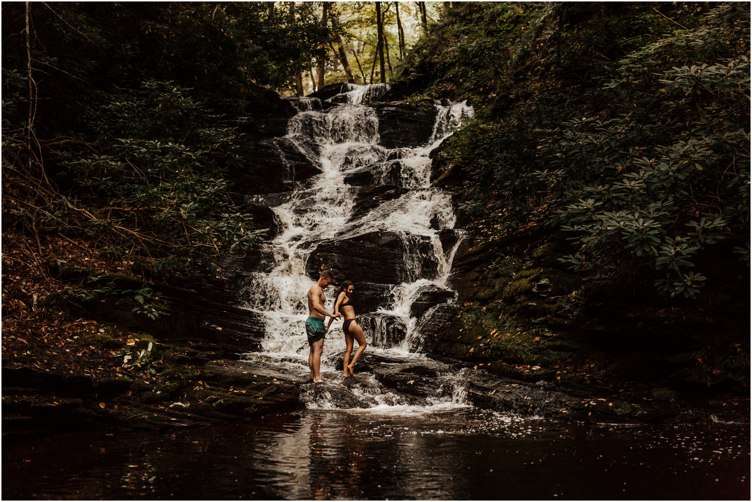 Fall Engagement Session Fun Adventurous Couple Waterfall Elopement Slateford Creek Falls PA Pennsylvania New Jersey Wedding Photographer