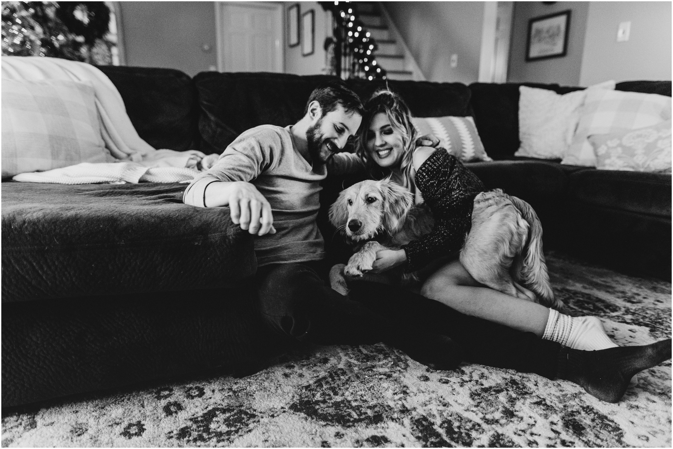 Christmas In Home Holiday Dog Cat Anniversary New Jersey Engagement Session Adventurous Married Engaged Couples NJ Wedding Photographer