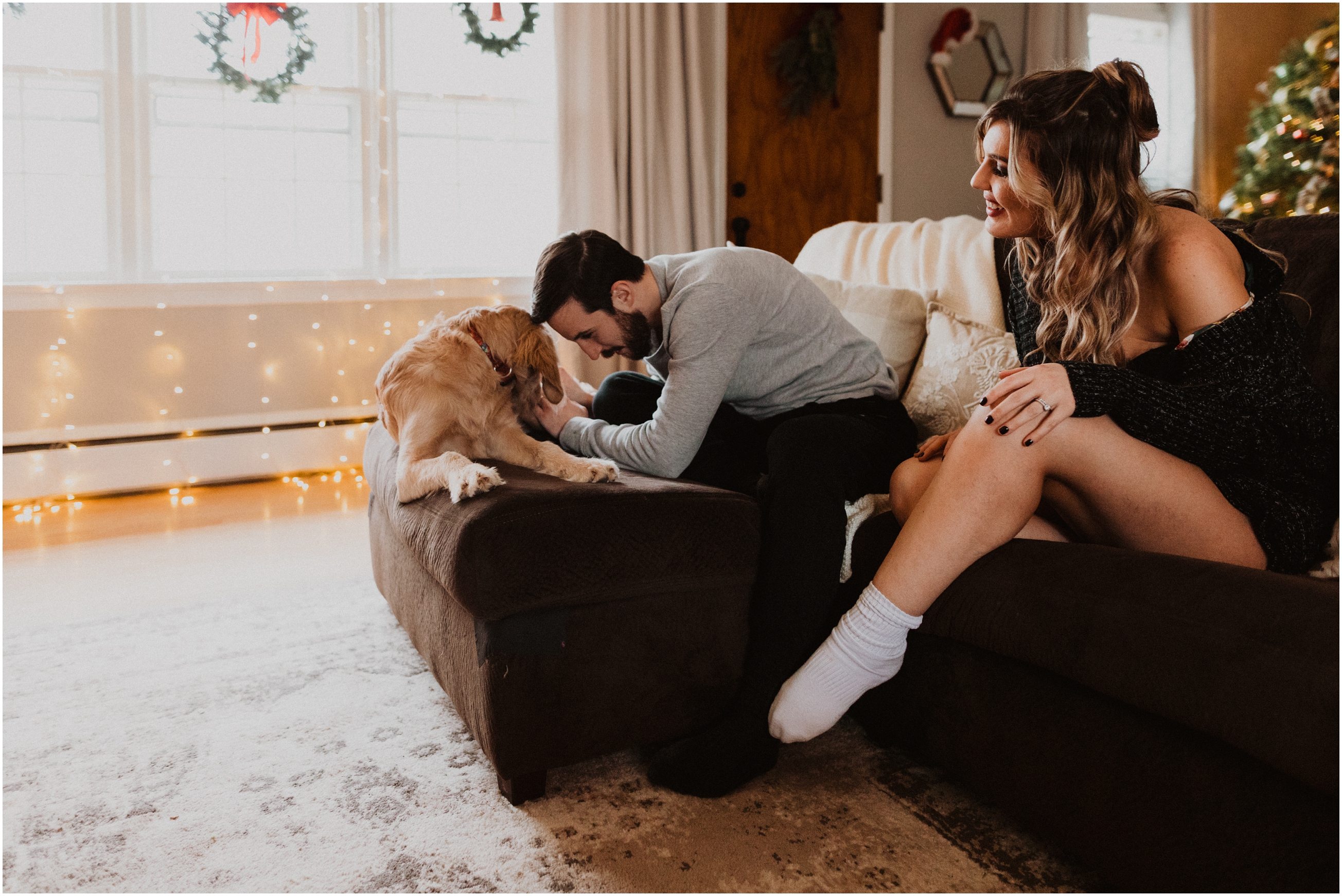 Christmas In Home Holiday Dog Cat Anniversary New Jersey Engagement Session Adventurous Married Engaged Couples NJ Wedding Photographer