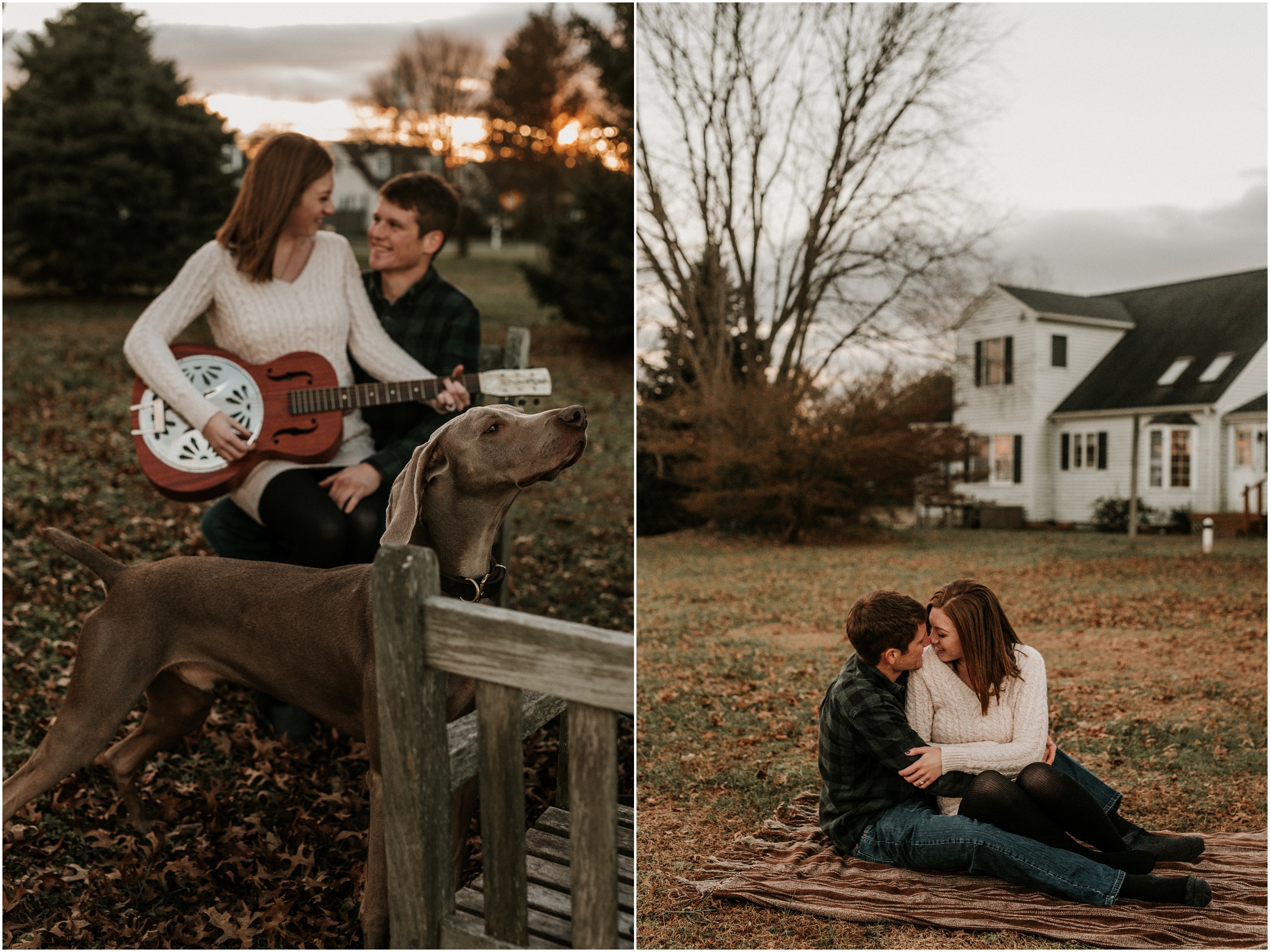 Fall Farm Engagement Session Adventurous Backyard Guitar Dog NJ Wedding Photographer