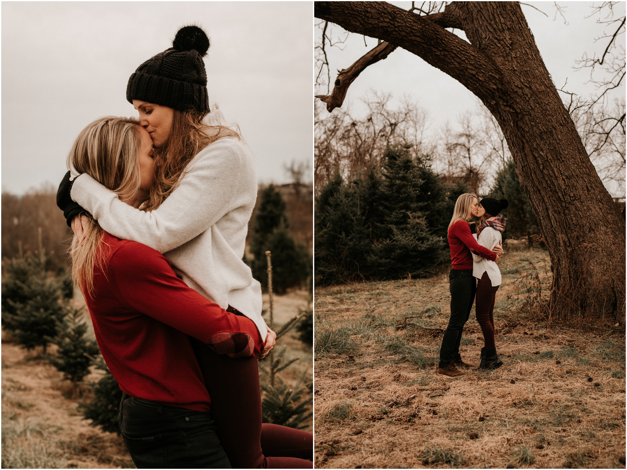 Winter Perfect Christmas Tree Farm Engagement Session Adventurous Engaged Couples NJ Wedding Photographer
