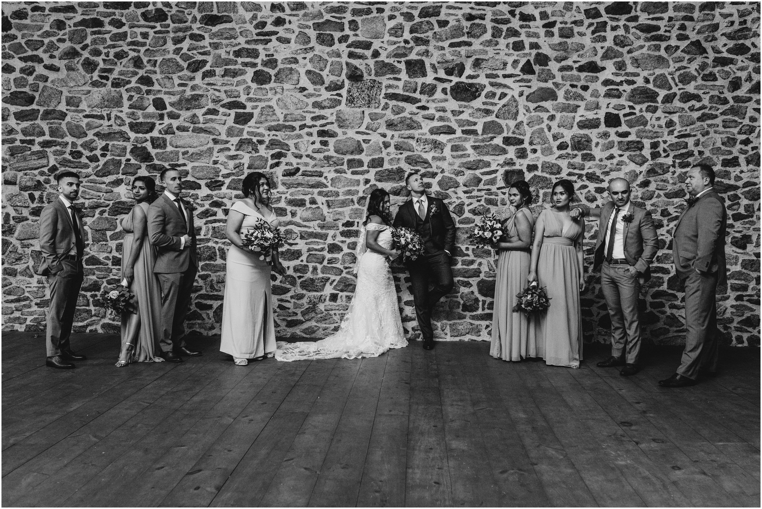 black and white bridal party modeling
