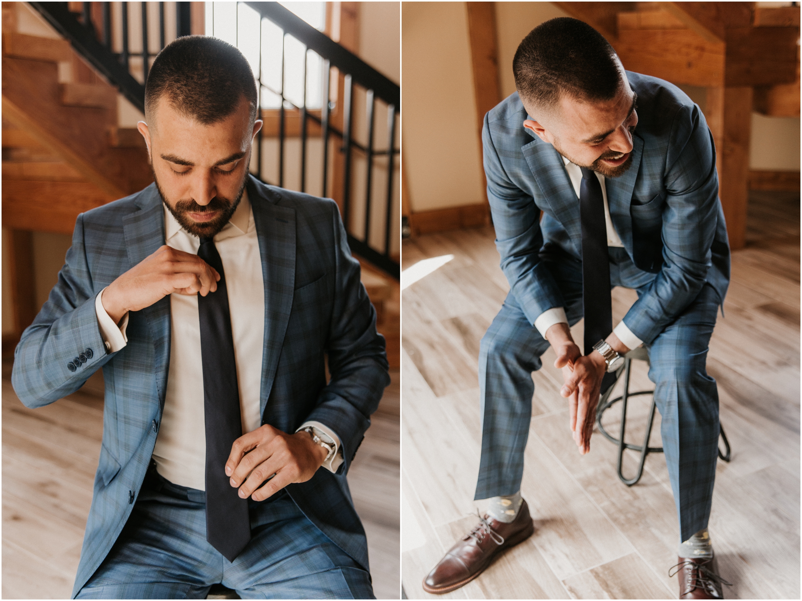 groom portrait blue plaid suit