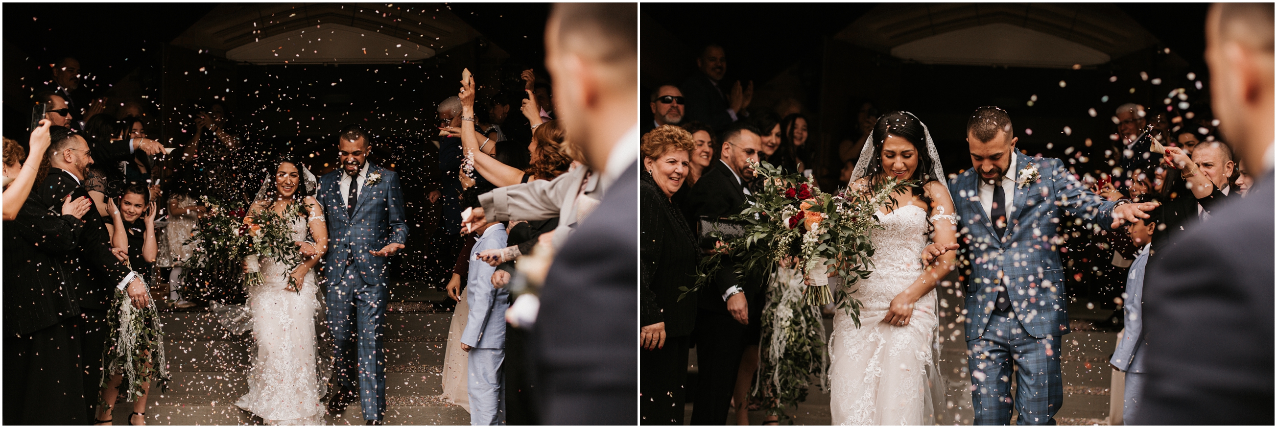 bride and groom wedding ceremony confetti exit