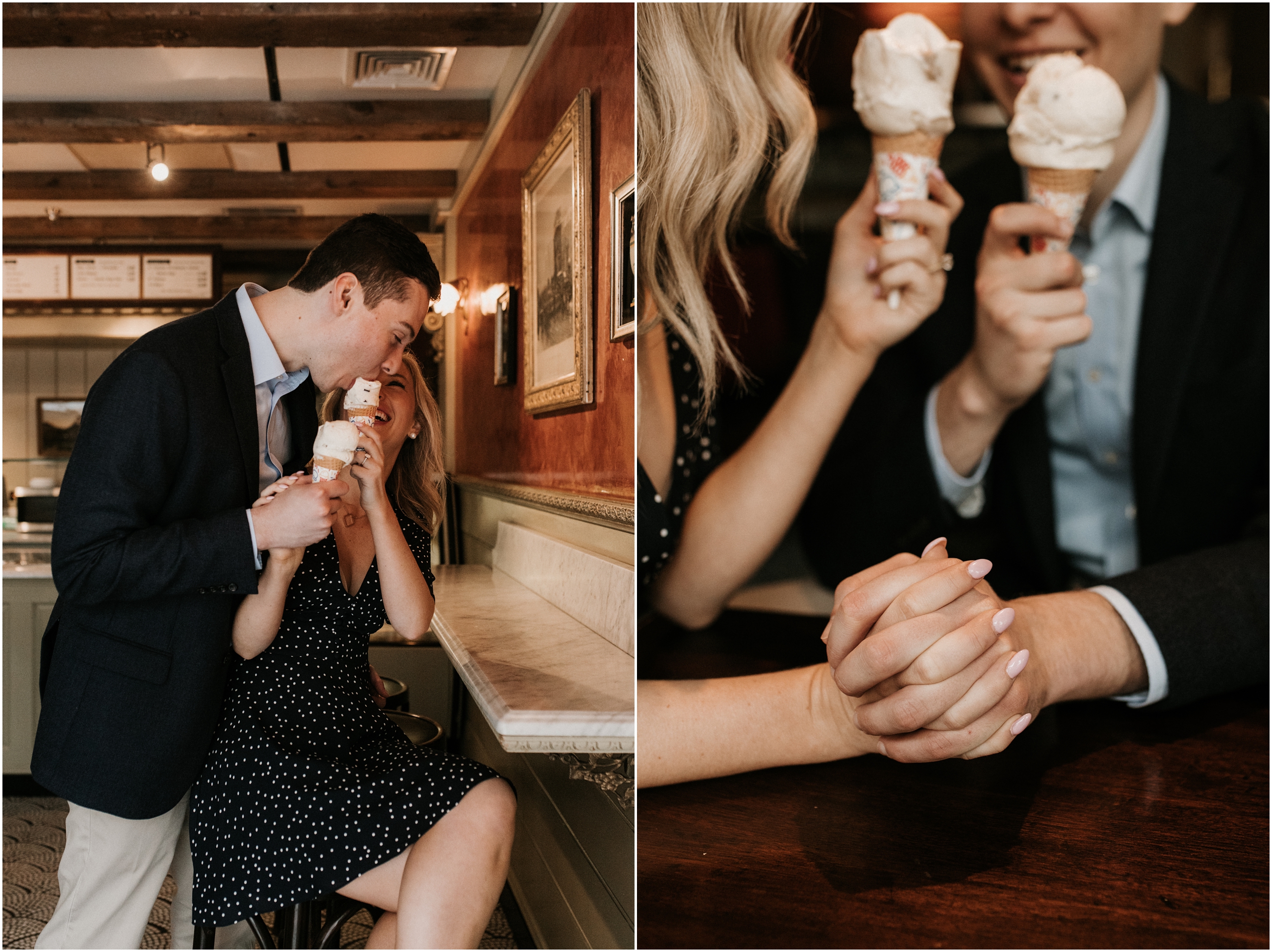 Spring Ice Cream Shop In Home Engagement Session Princeton University NJ Wedding Photographer