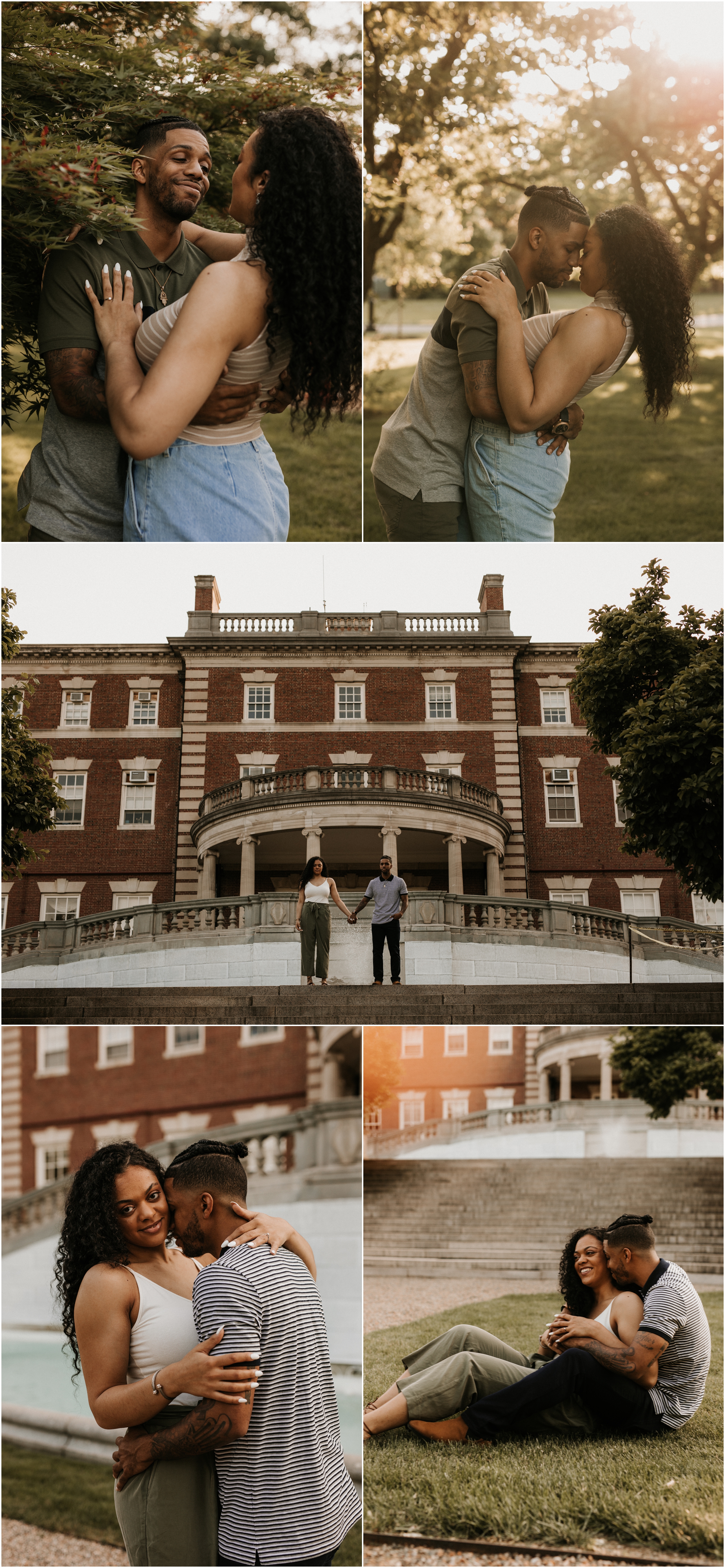 couple in love, running, and kissing on FDU's college campus