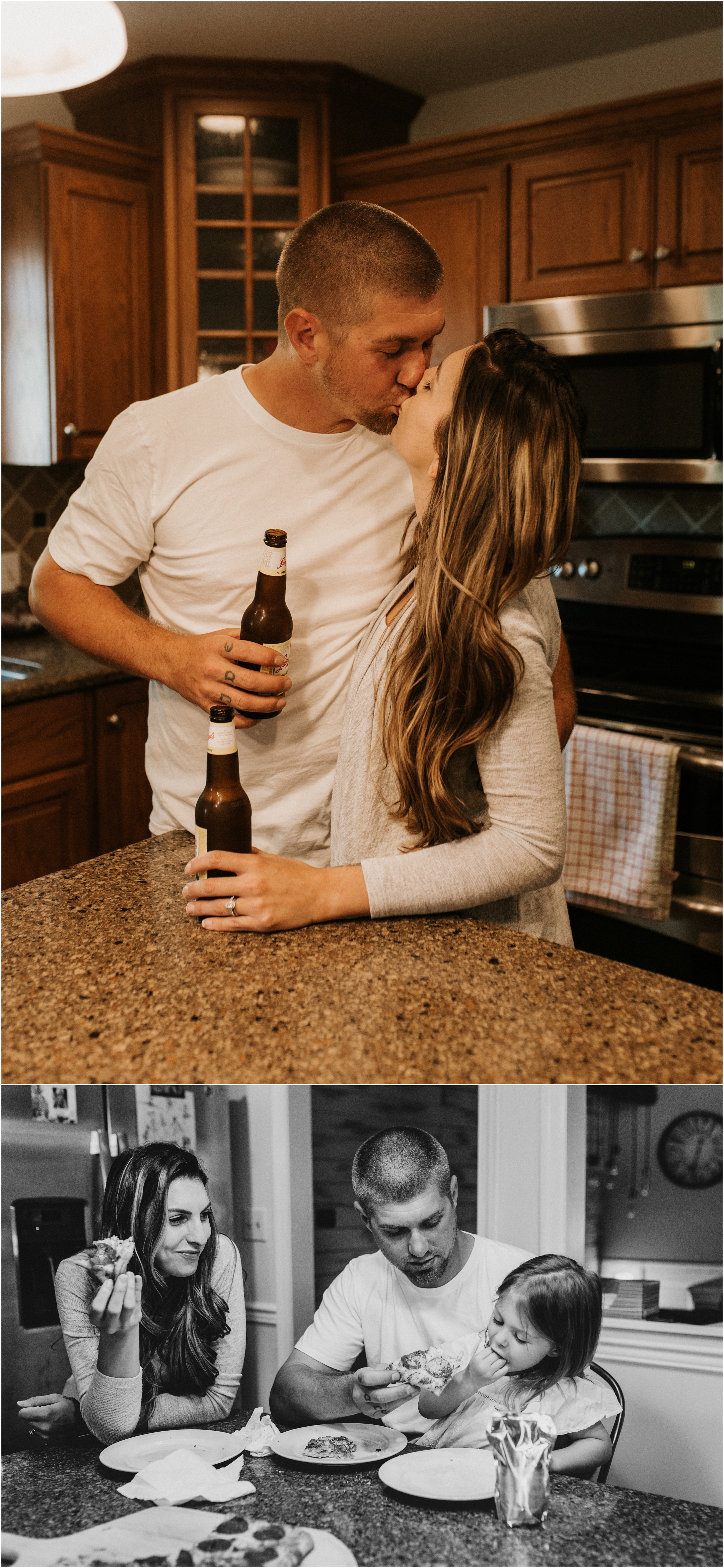 couple in love kissing and drinking beers