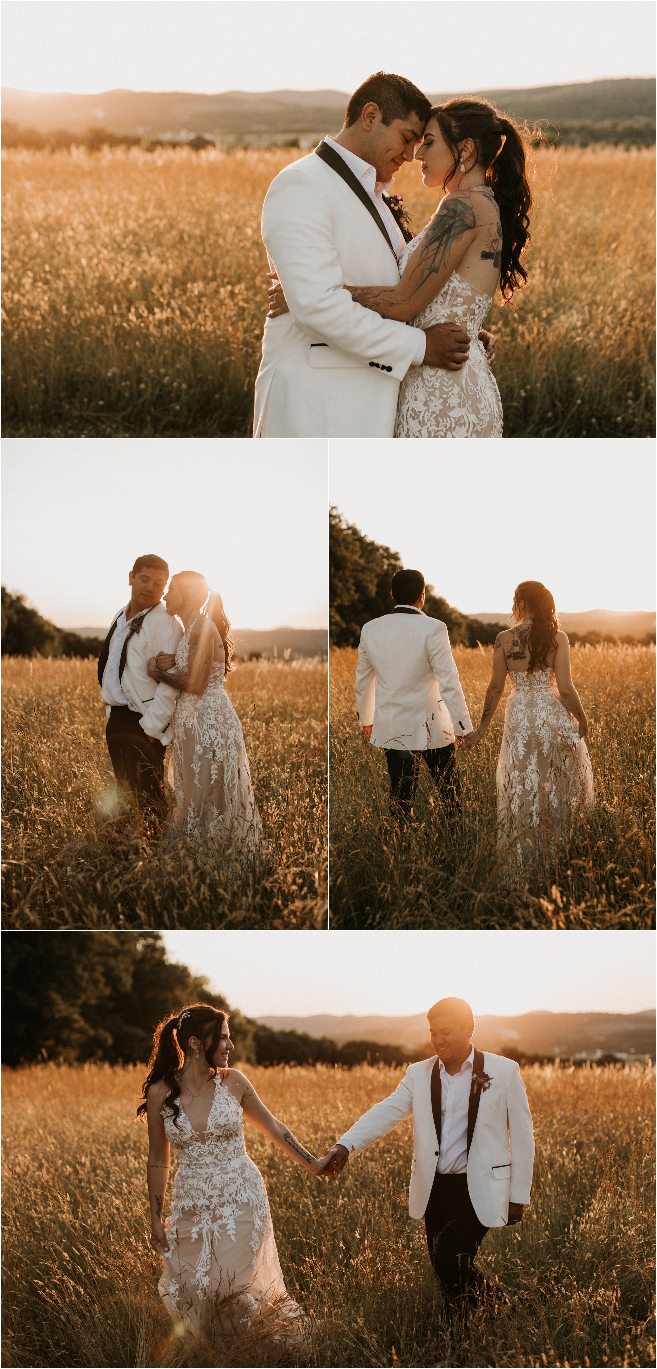 golden sunset bride and groom portraits