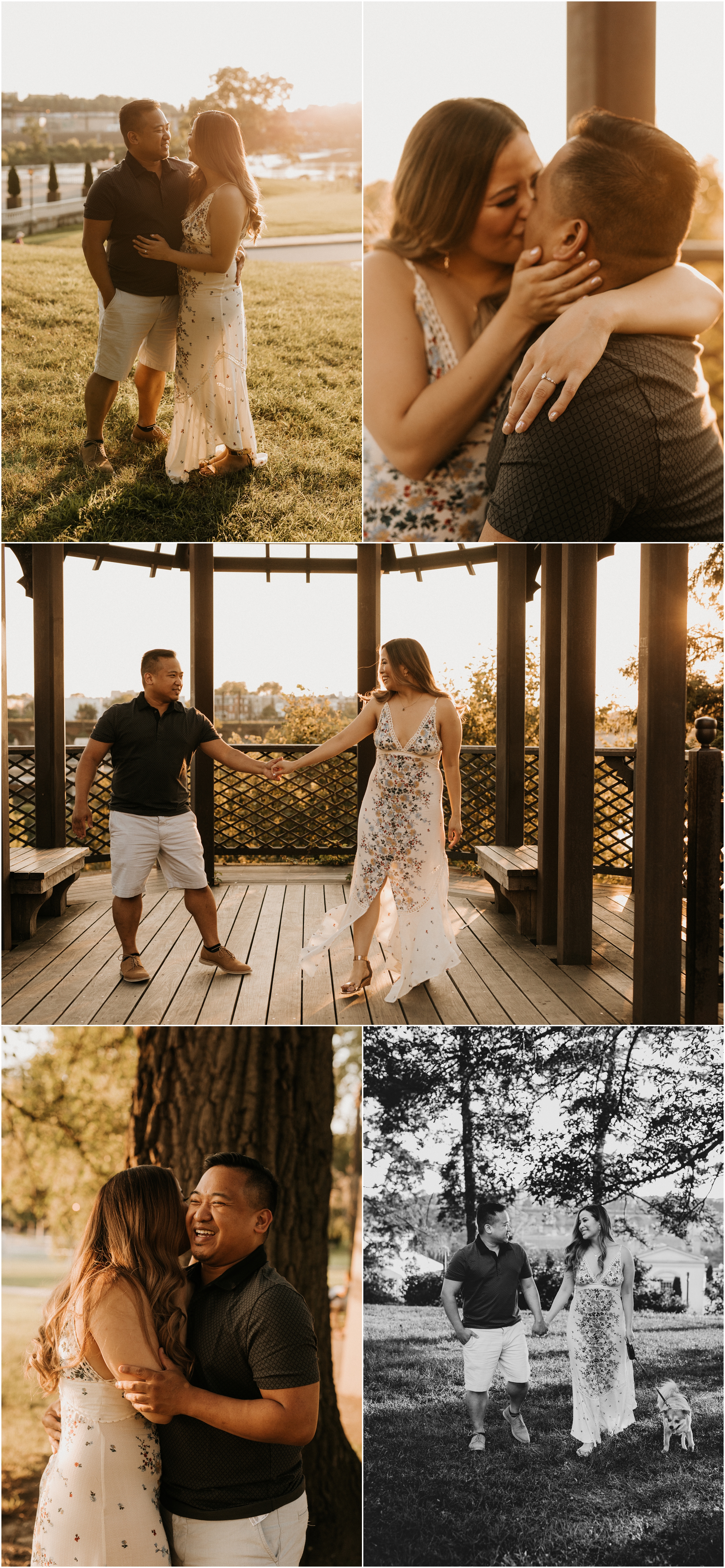 couple dancing in park at sunset
