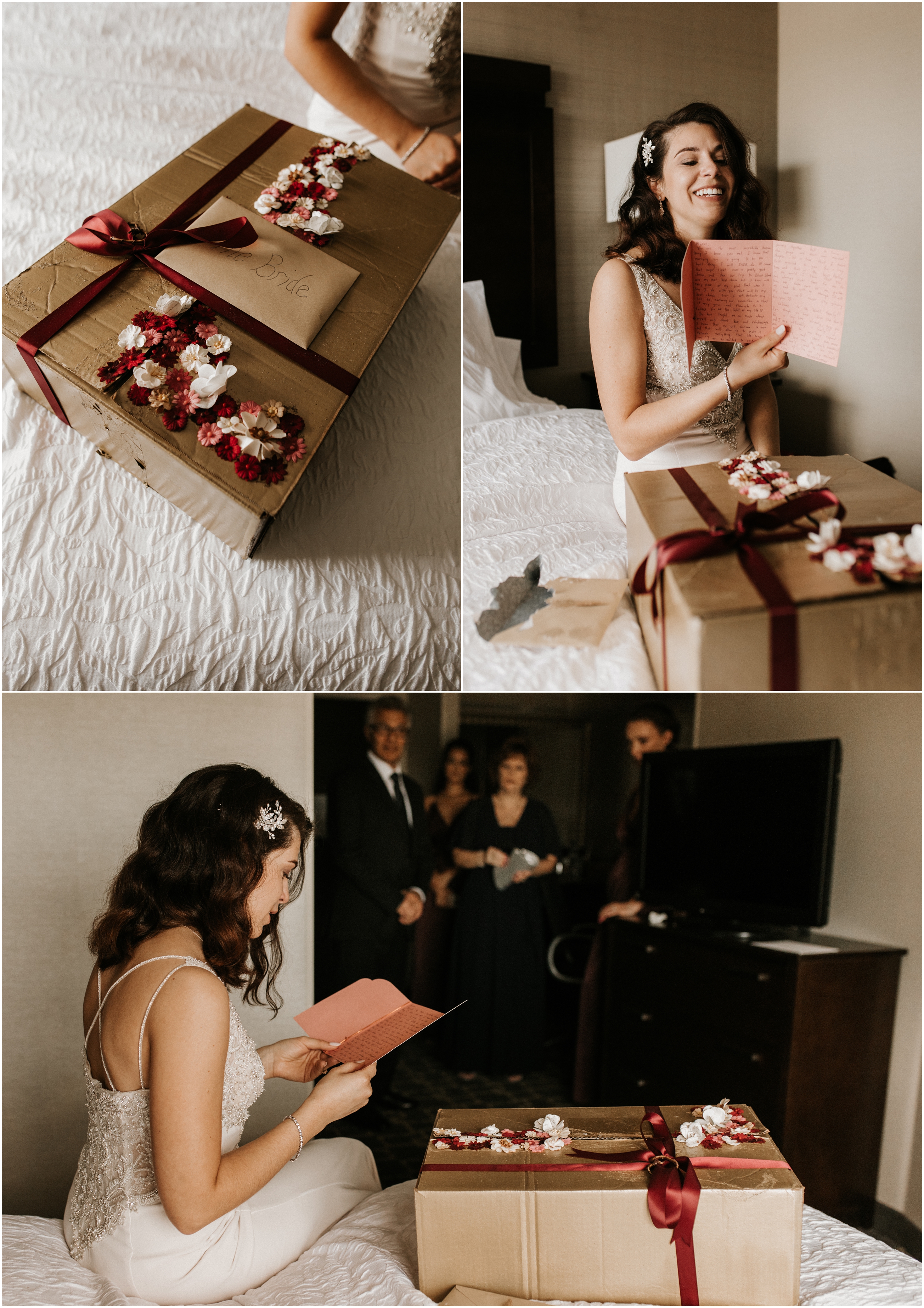 bride opening gifts from husband-to-be
