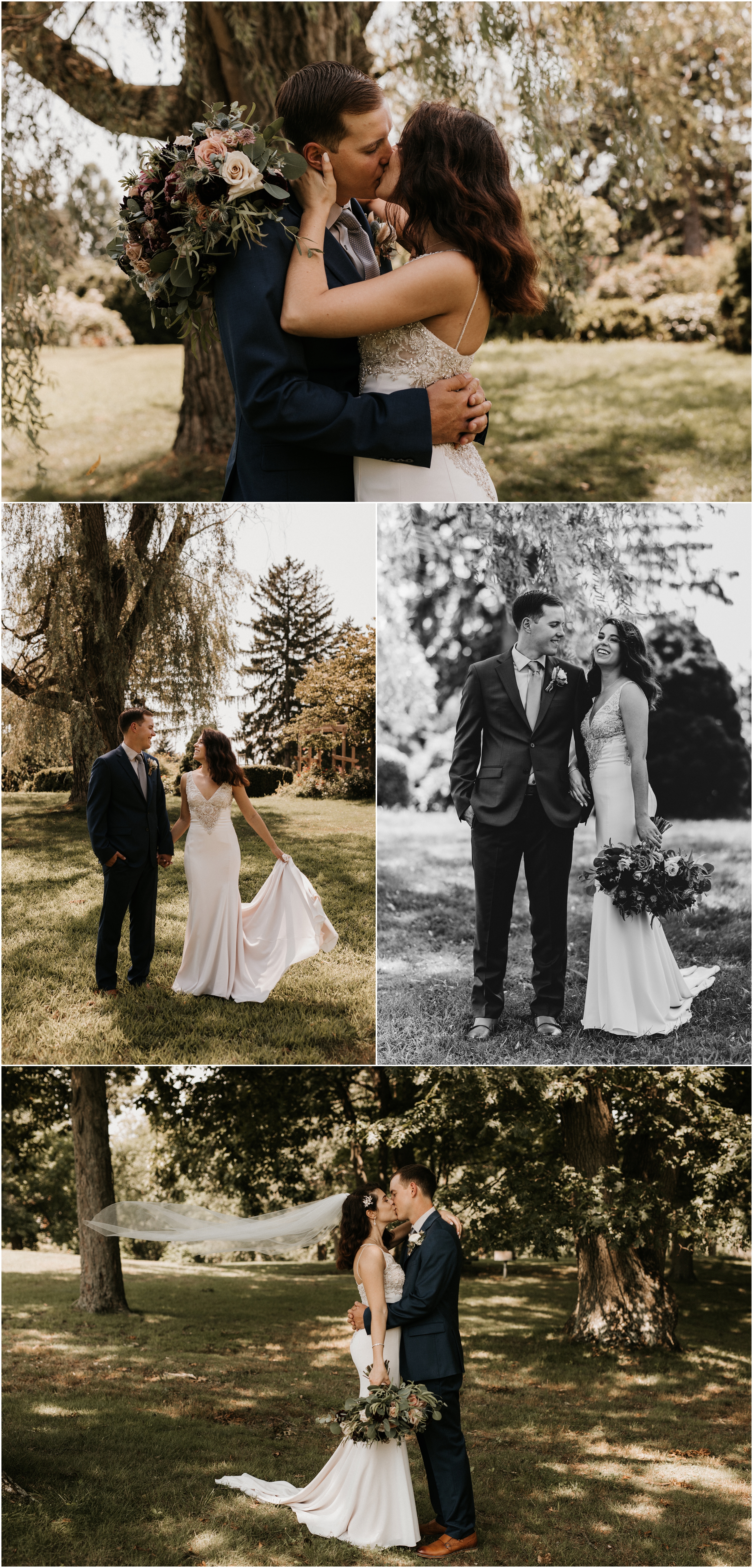 bride and groom portraits in beautiful sunny park in connecticut
