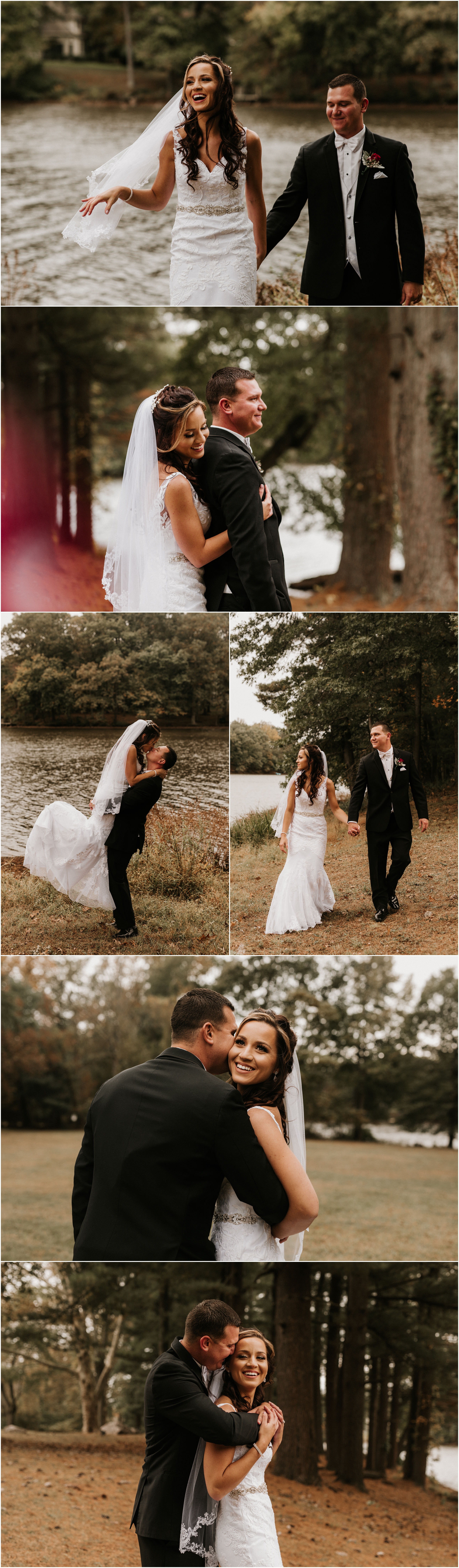 bride and groom portraits on the lake