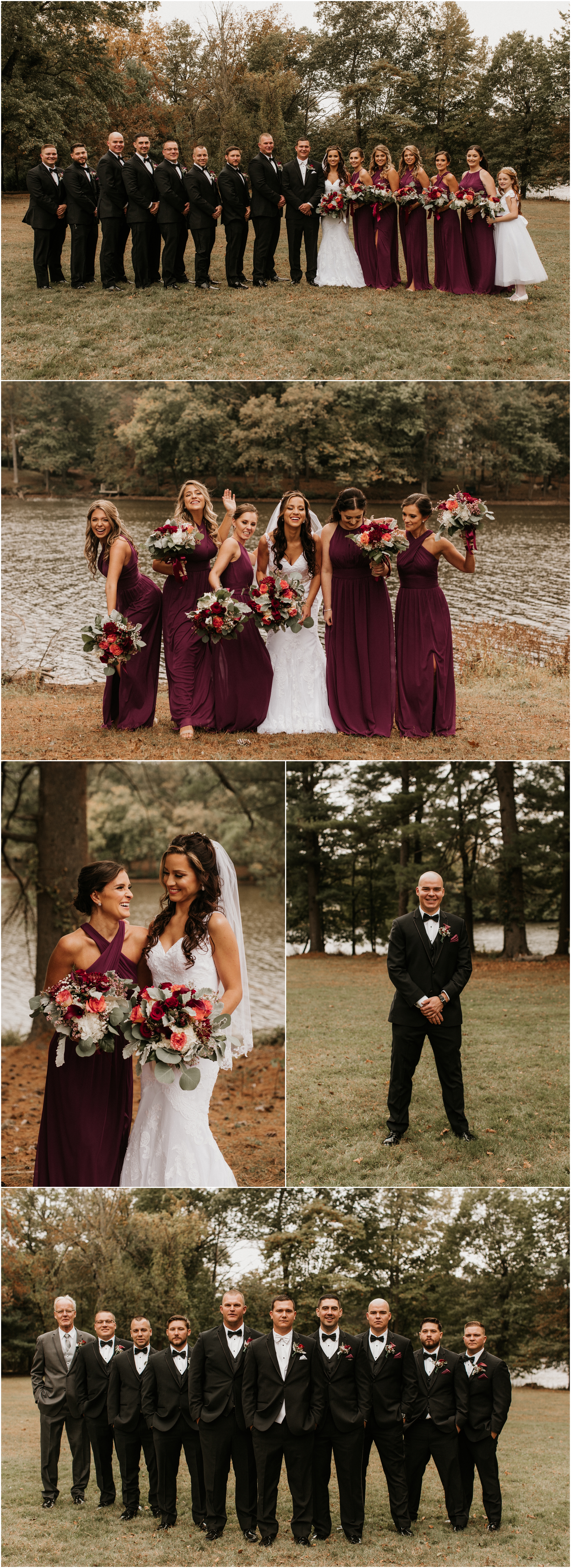 bridal party portraits on the lake