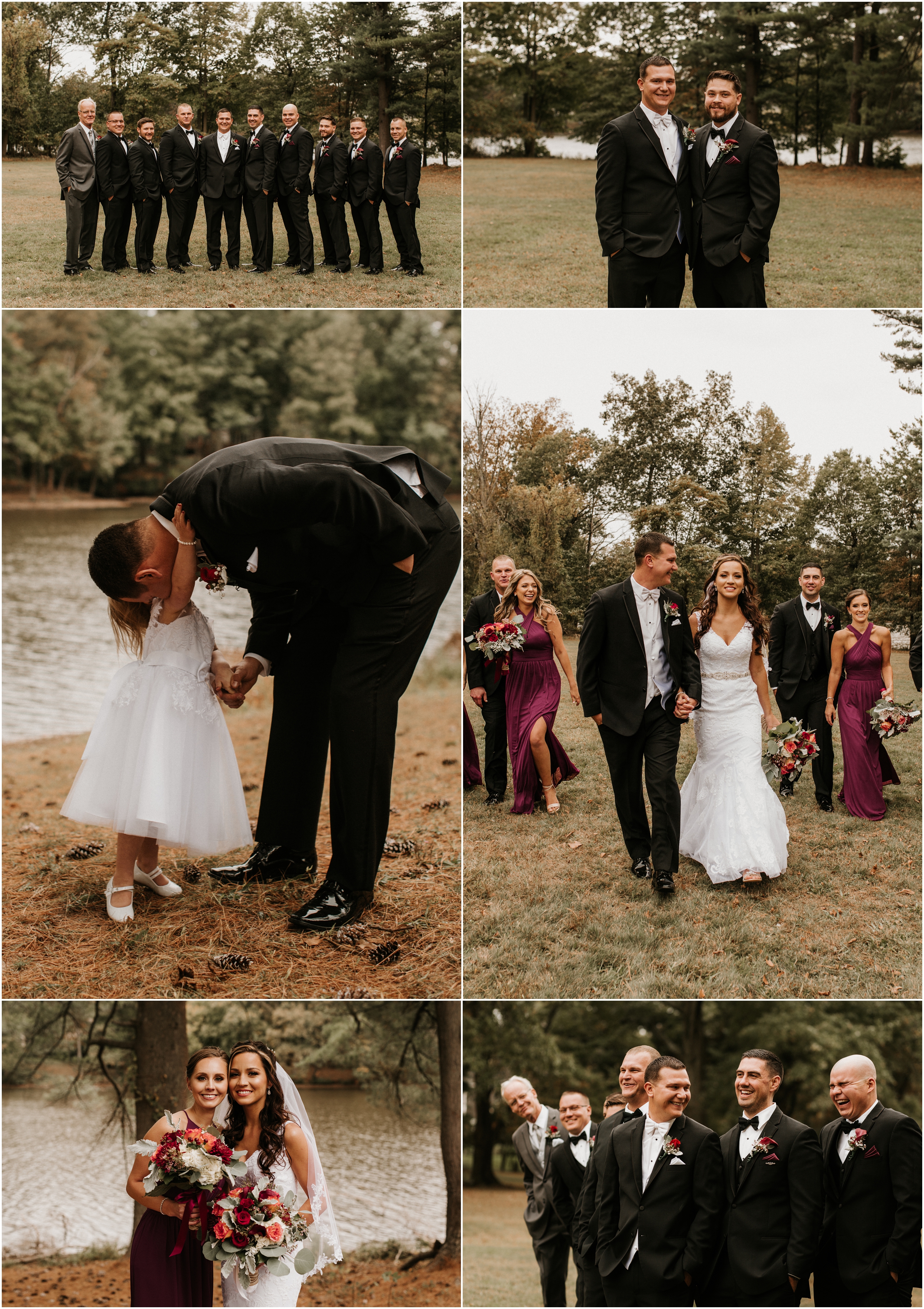 bridal party portraits on the lake