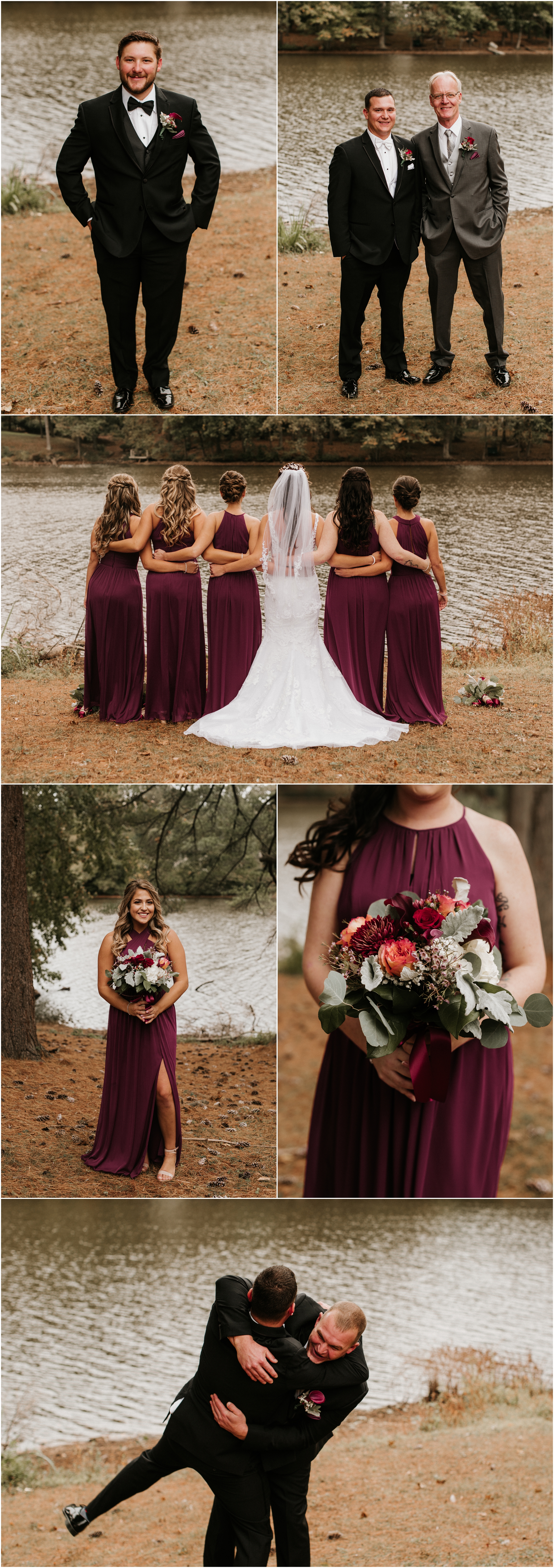 bridal party portraits on the lake