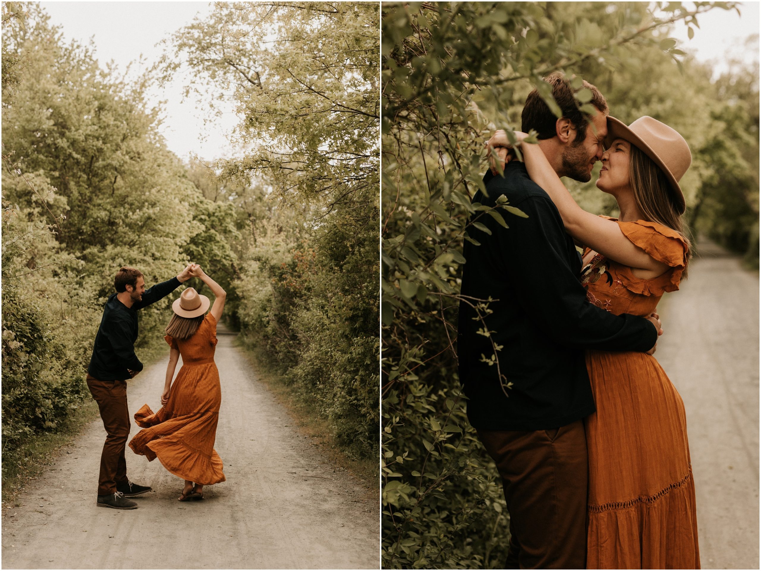 couple slow dancing in nature