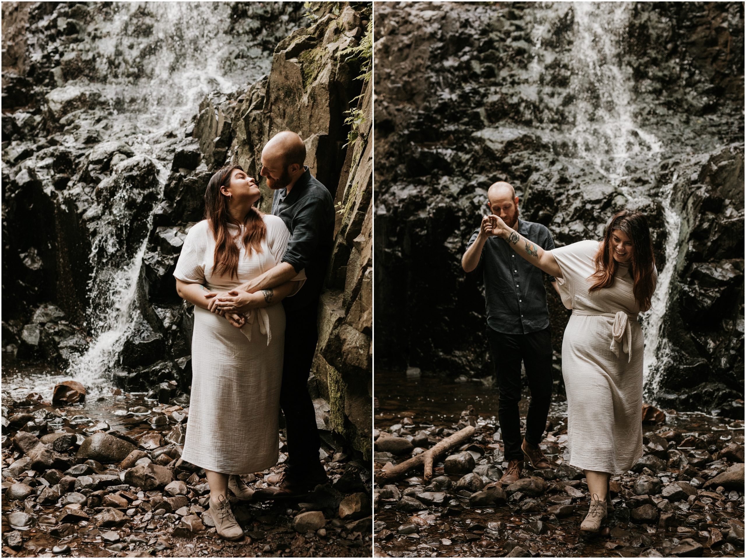 couple walking in front of waterfall at south mountain reservation