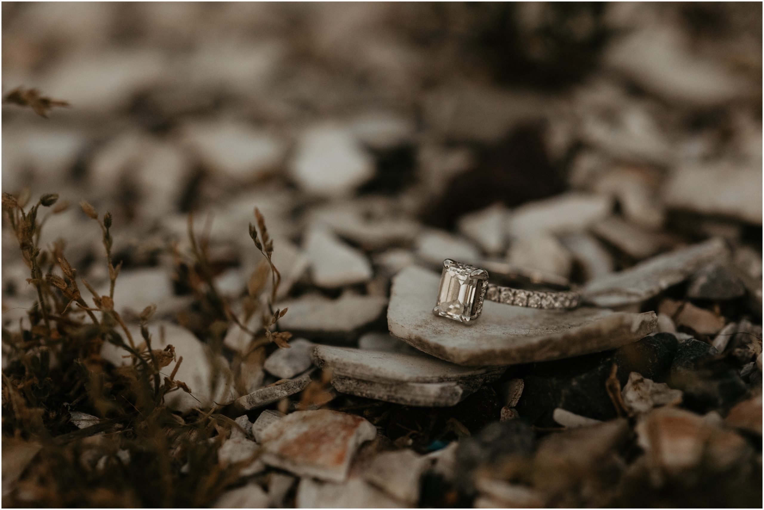 engagement ring on rock