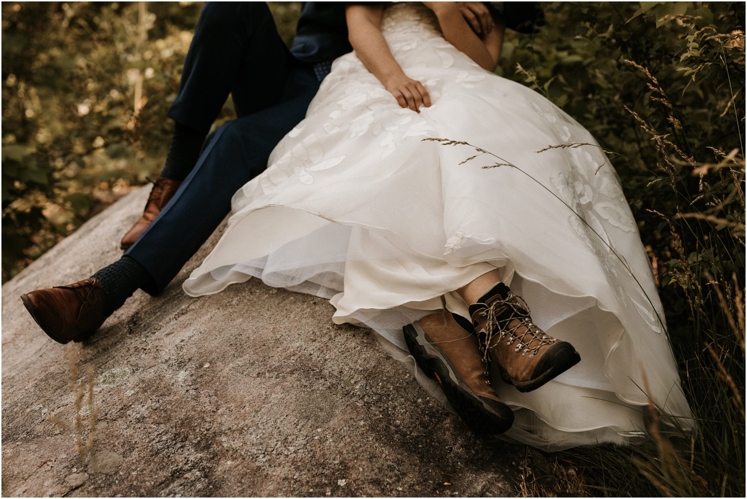 bride wearing hiking boots