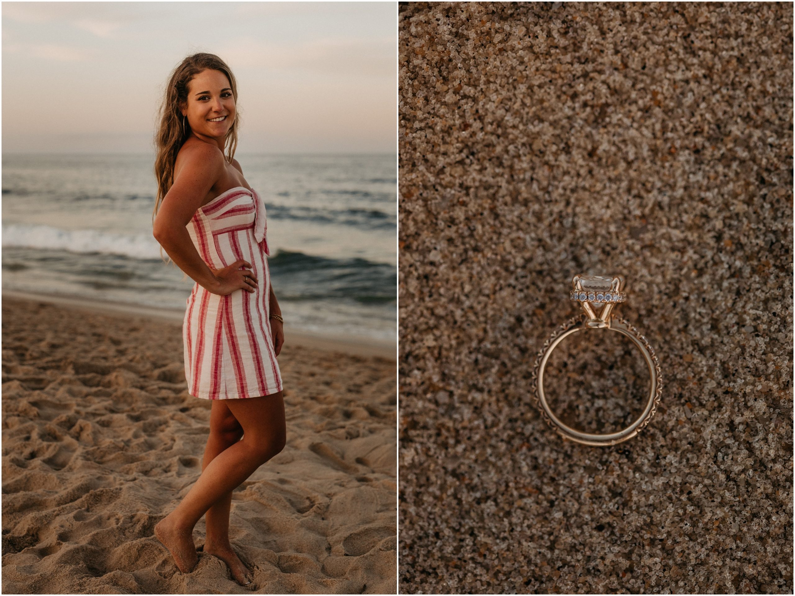 engagement ring on beach sand