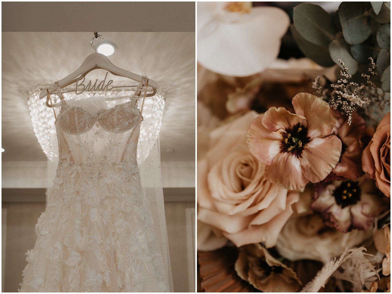 bride wedding dress and florals