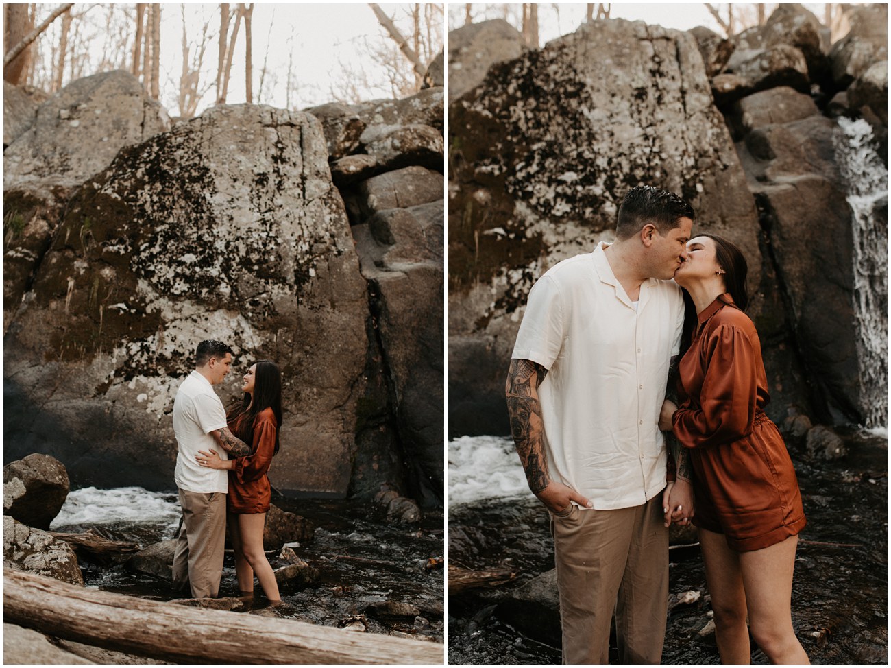 couple engagement session in waterfall