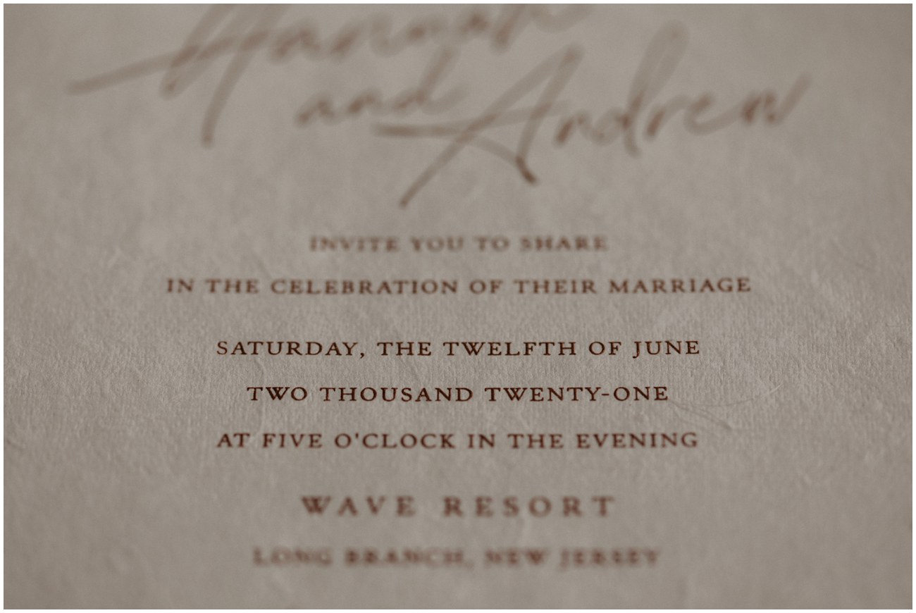 close up of text on wedding invitation