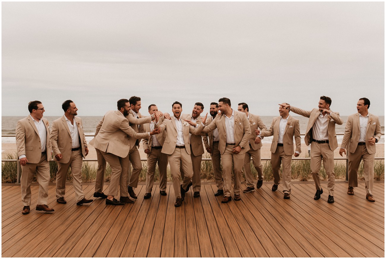 groomsmen on boardwalk at Wave Resort in Long Branch, NJ