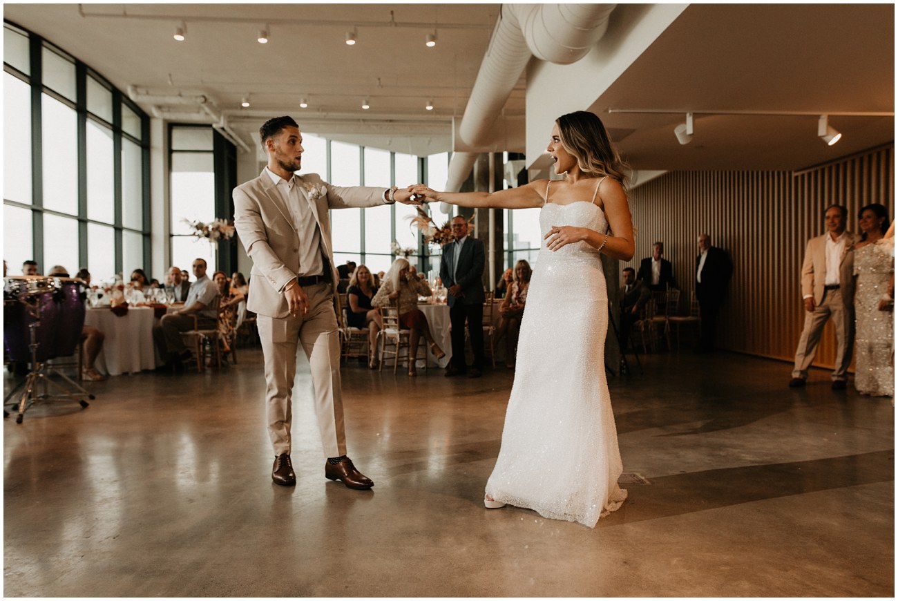 bride and groom first dance during reception at wave resort in long branch nj