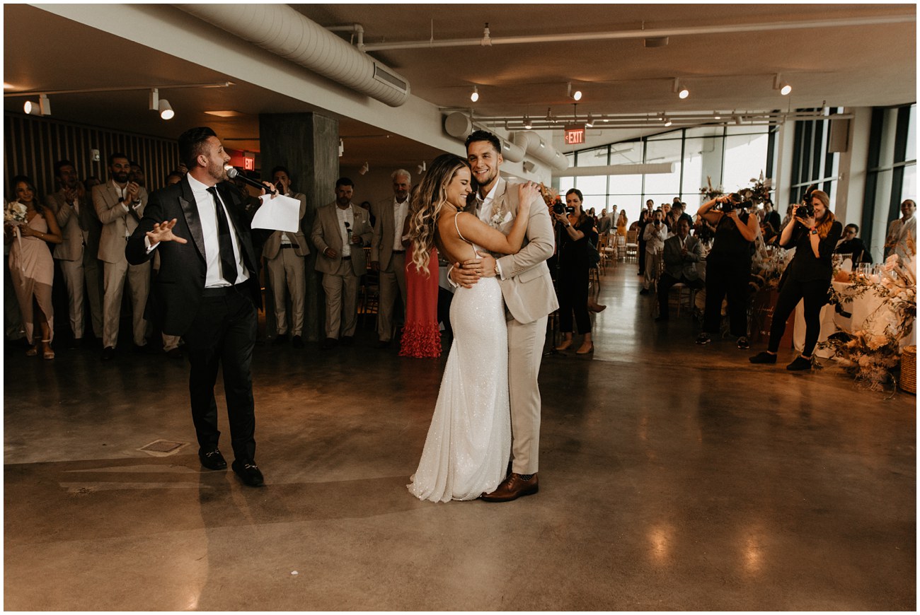 bride and groom first dance during reception at wave resort in long branch nj