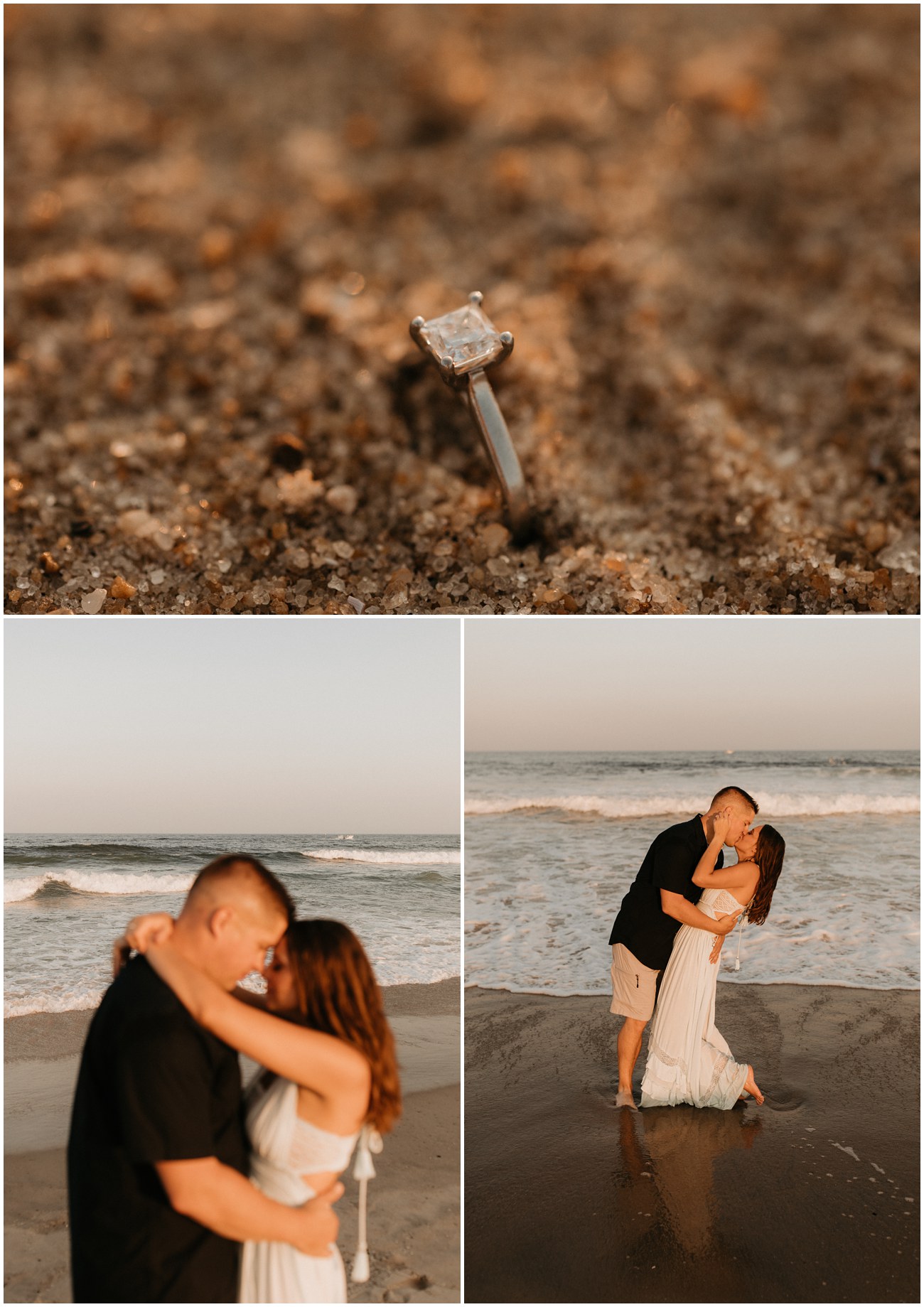 Collage of engagement ring and couple for Sea Girt Engagement session