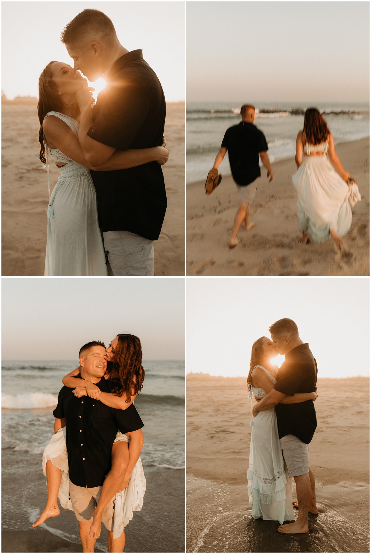 Collage of couple on the beach for Sea Girt Engagement Session