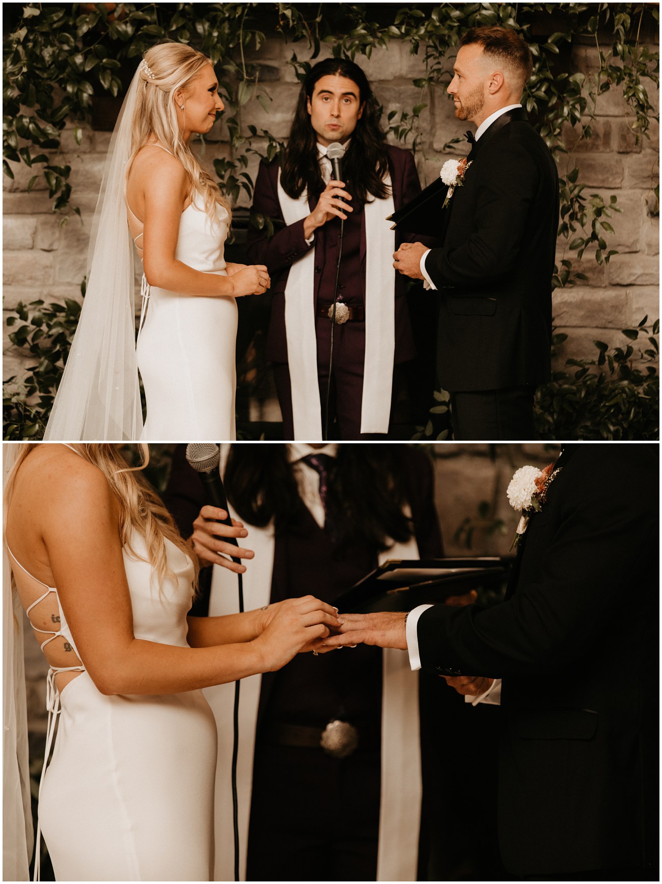 Bride puts on Groom's ring during wedding ceremony at Trout Lake wedding