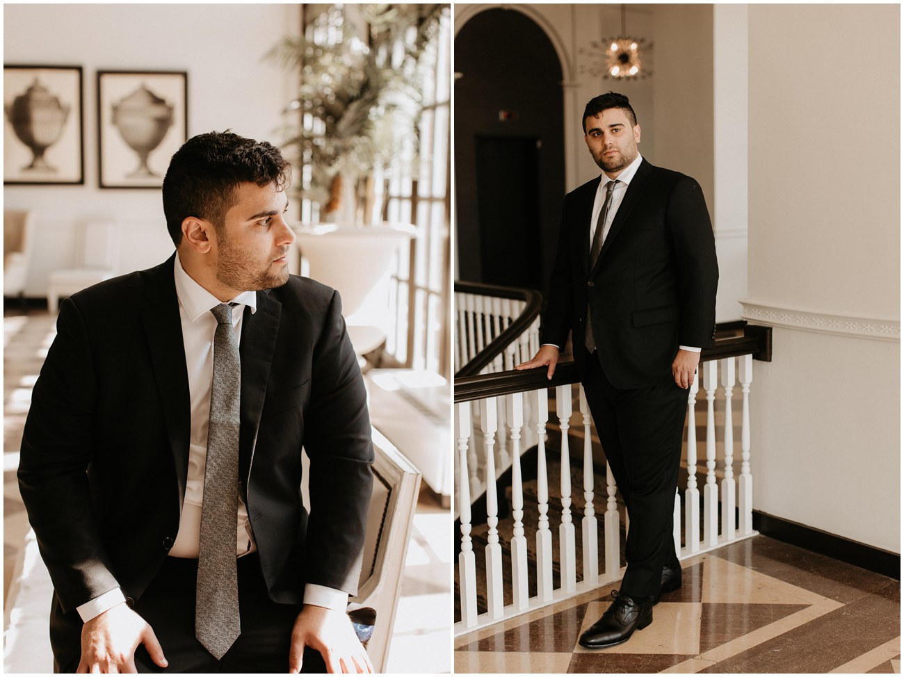 Collage of groom waiting for his Bride at The Berkeley Hotel Asbury Park wedding