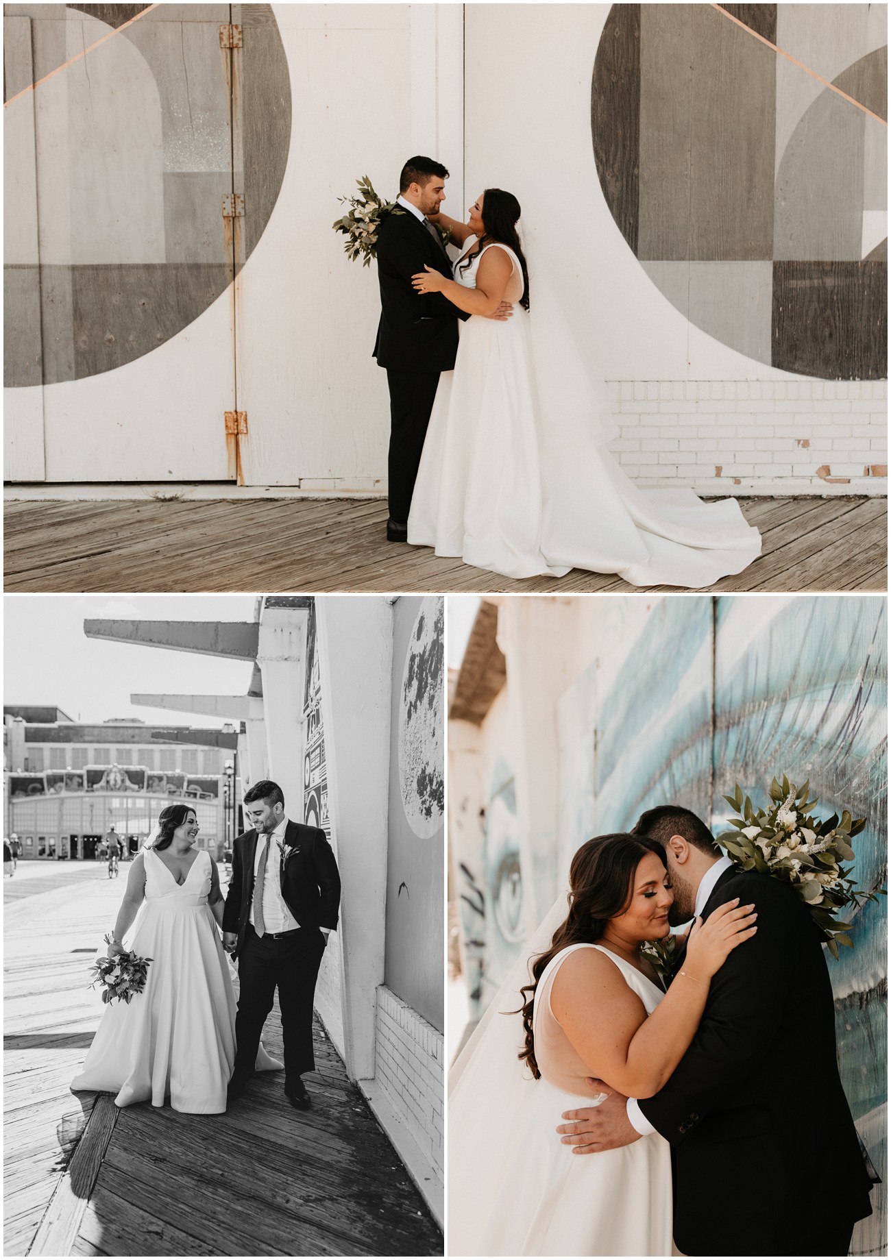 Collage of Bride and Groom on the Asbury Park boardwalk