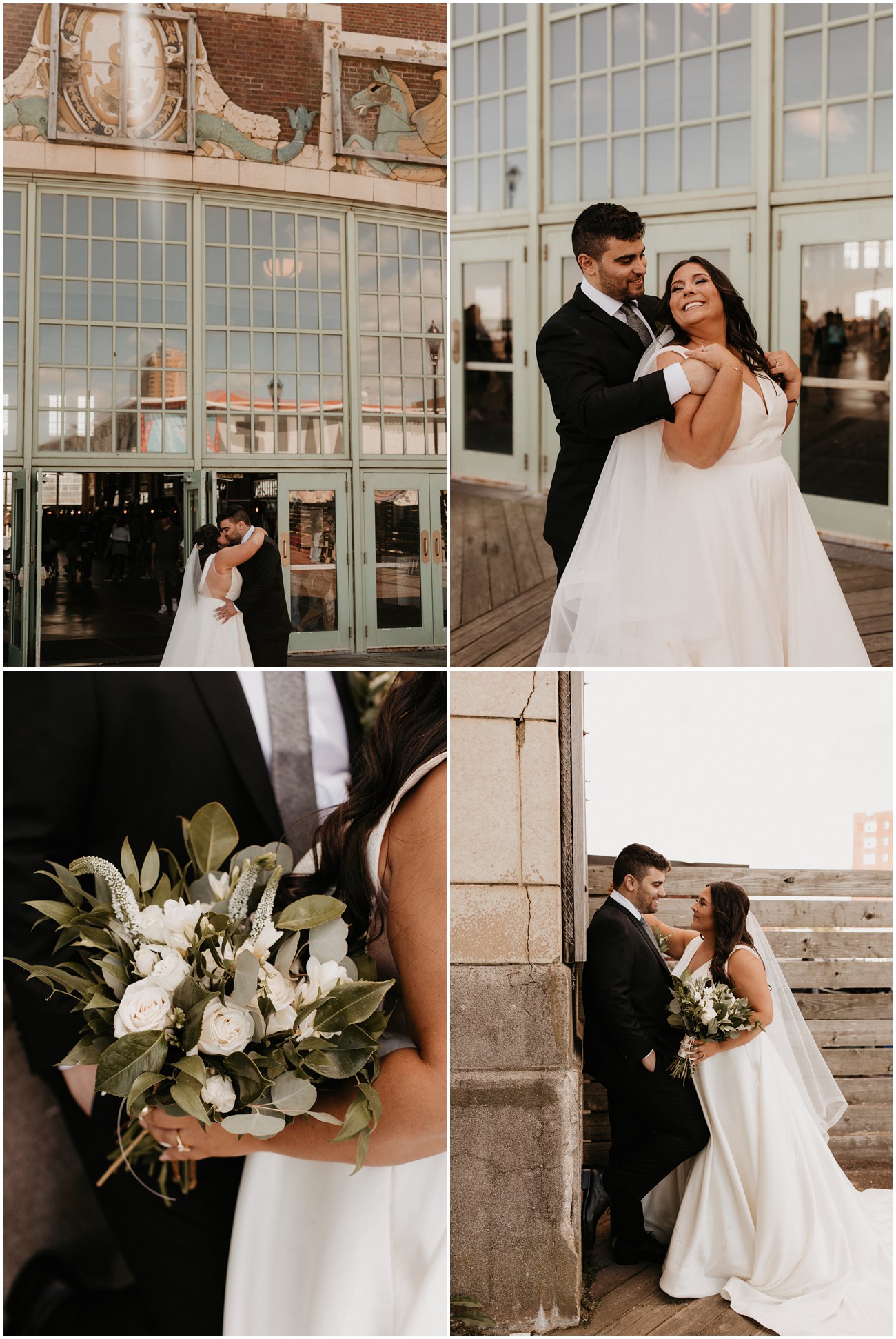 Collage of Bride and Groom on the Asbury Park boardwalk