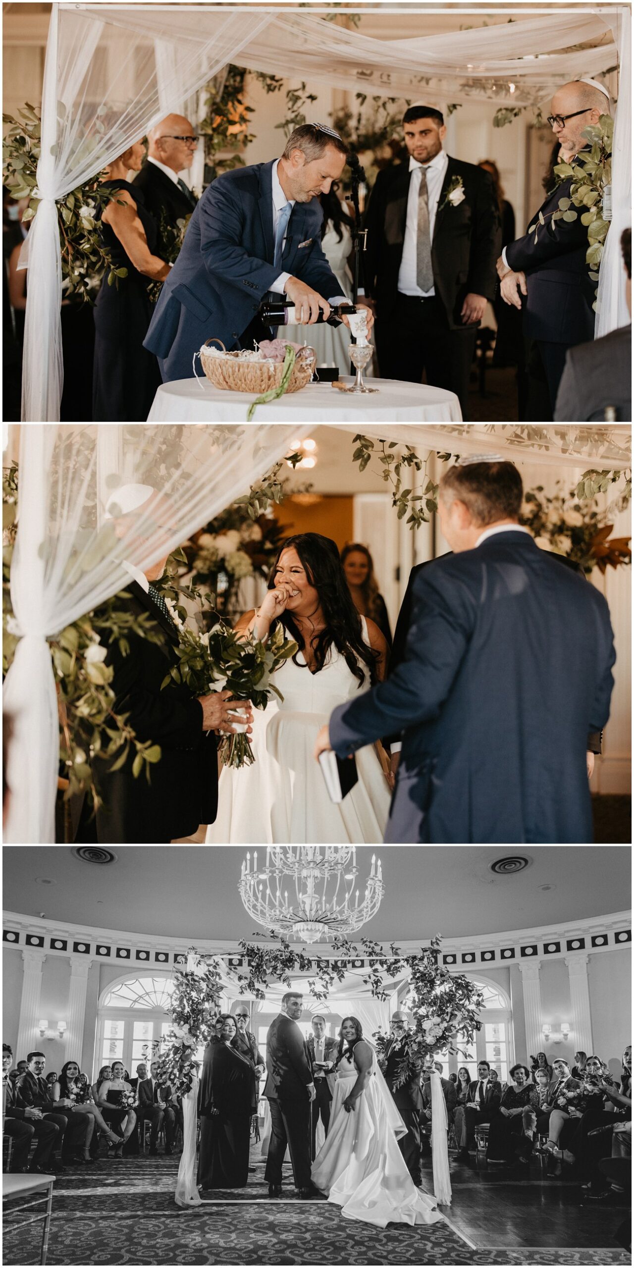 Collage of Bride and Groom under the chuppah for Jewish wedding ceremony The Berkeley Hotel Asbury Park wedding