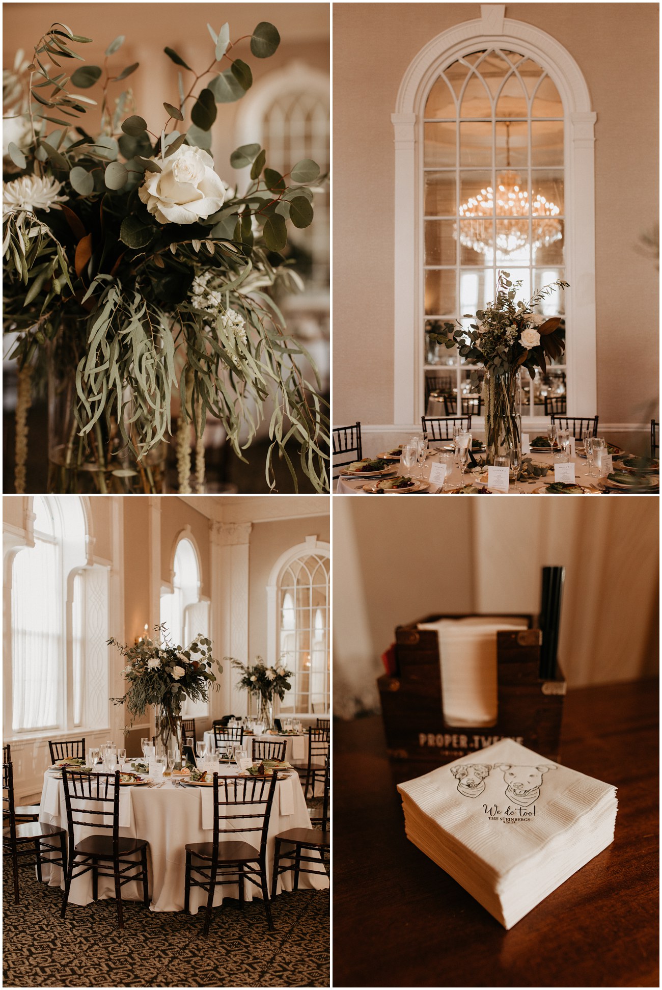 Collage of wedding decor details at The Berkeley Hotel Asbury Park wedding