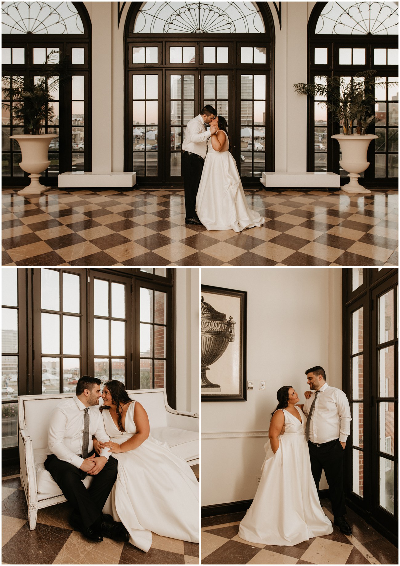 Collage of Bride and Groom portraits inside The Berkeley Hotel in Asbury Park