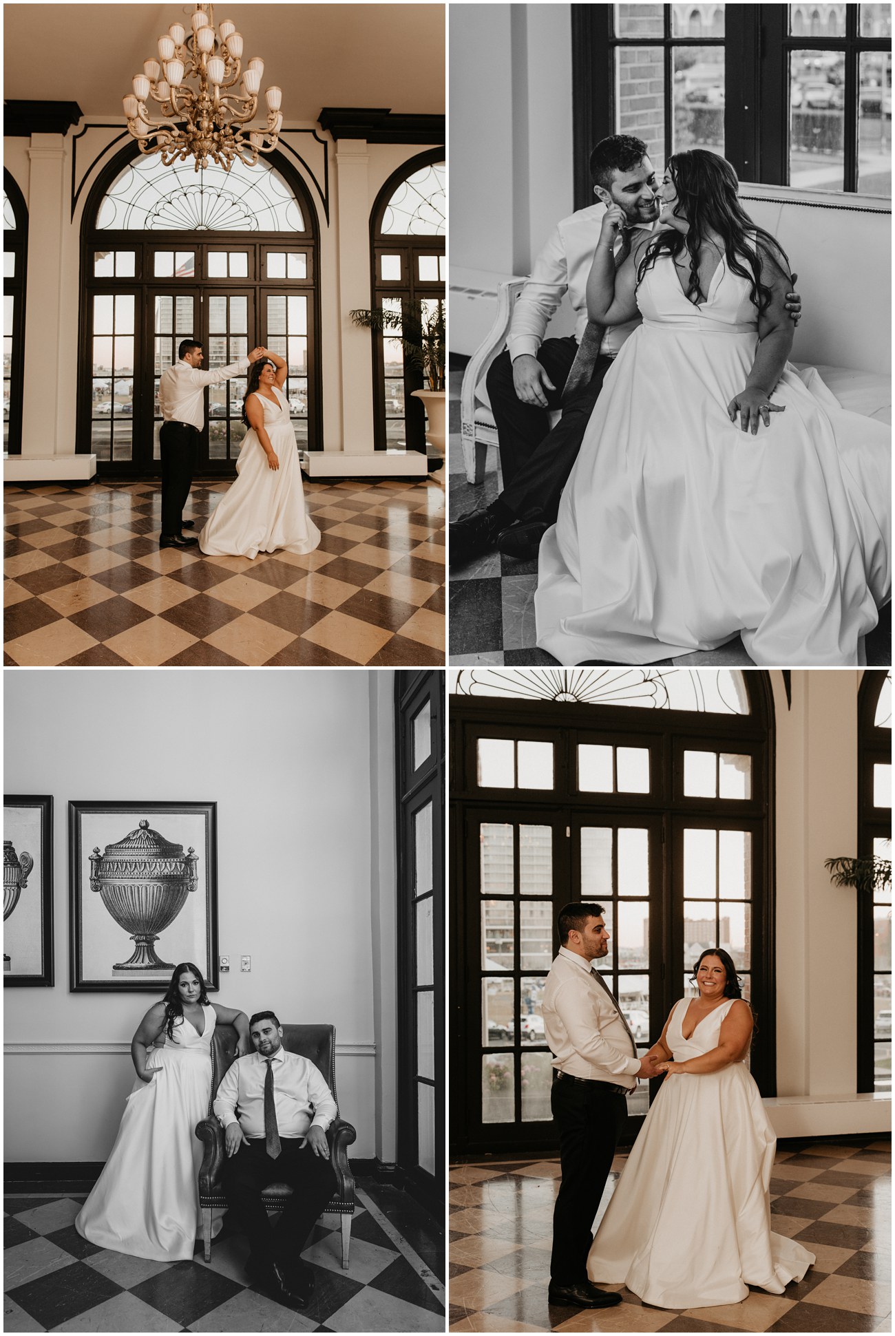 Collage of Bride and Groom portraits inside The Berkeley Hotel in Asbury Park