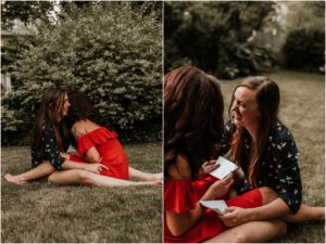 Montclair NJ Dog In Home Garden Pool Champagne Fight Engagement Session New Jersey Wedding Photographer