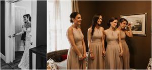 bridesmaids seeing bride in dress for first time