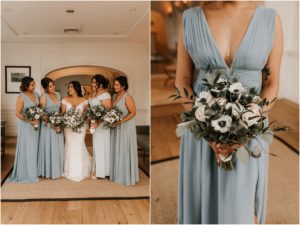 bridesmaid's holding bouquet standing in hallway