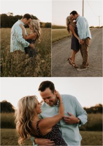 couple cuddling close in tall farmland grass field