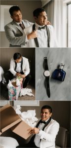 groom opening gift from bride