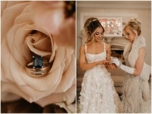 bride's mom putting ring on bride