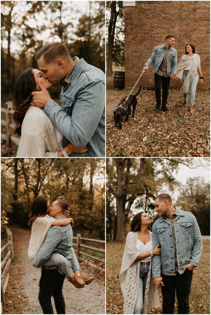 Collage of couple and their dog for Allaire State Park engagement session